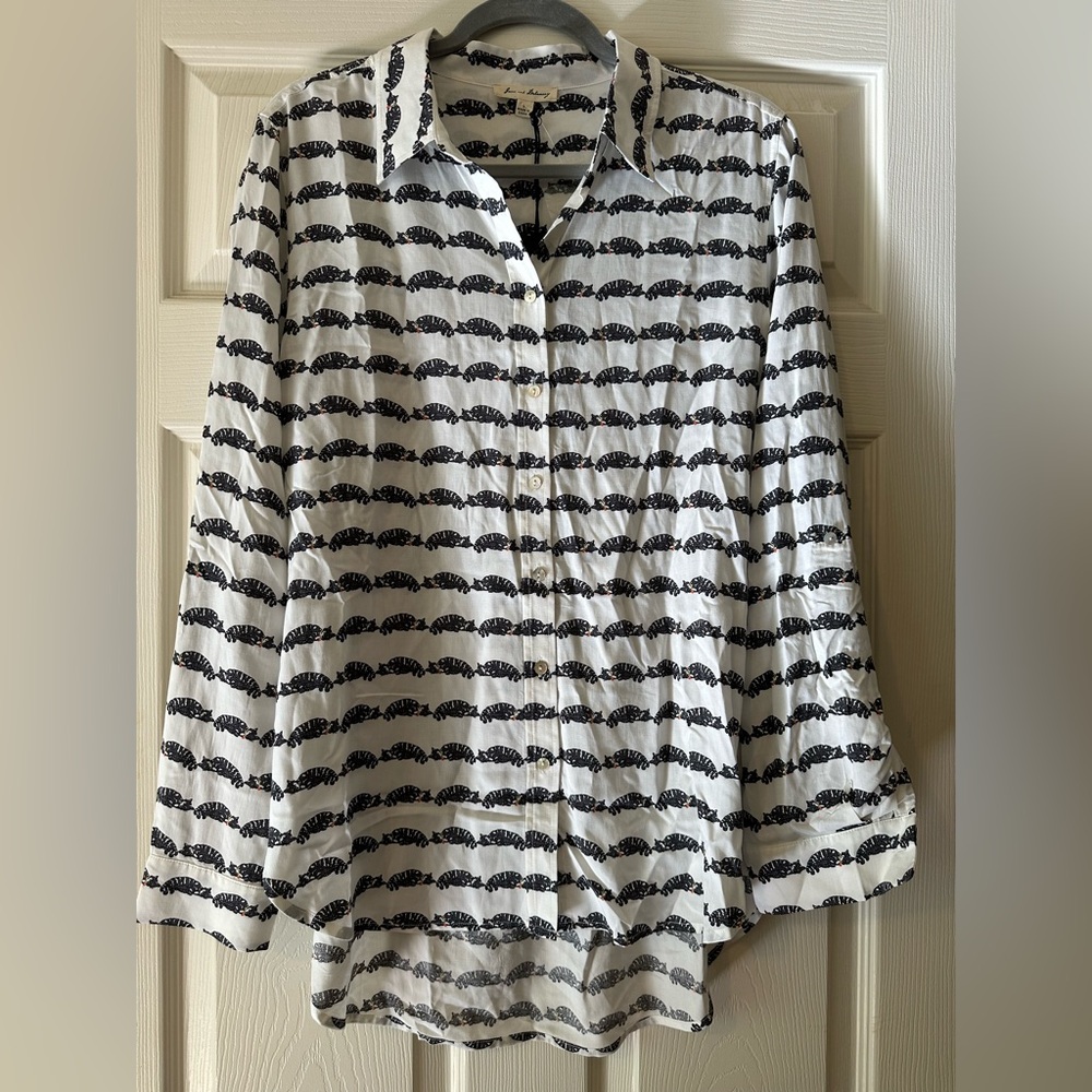 Jane and Delancey Black & Cream Cat Print Shirt